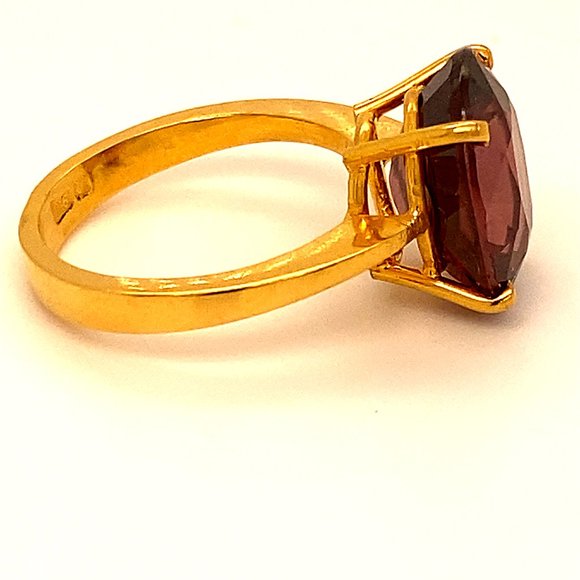 Red Zircon 10.06ct Solid 22K Yellow Gold Ring - Picture 3 of 6